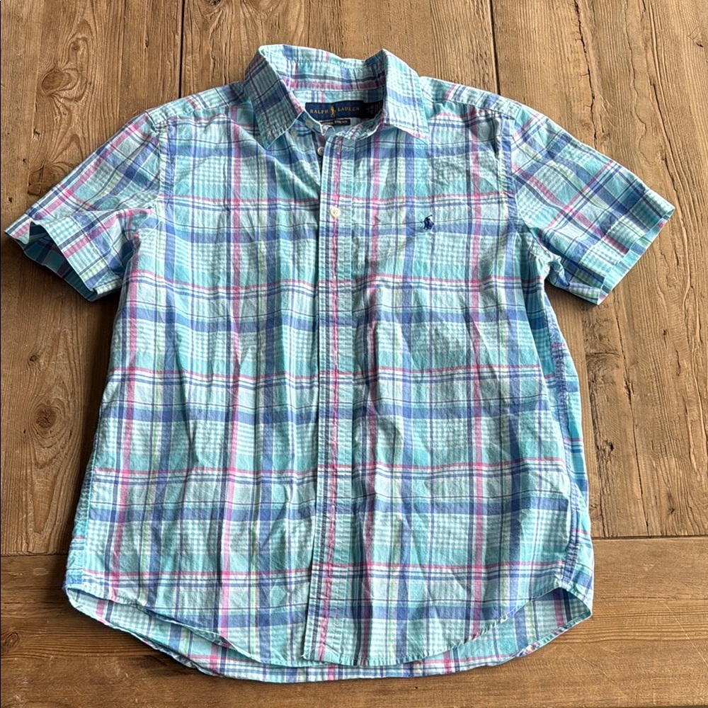 Ralph Lauren Boys Blue Plaid Shirt- size L